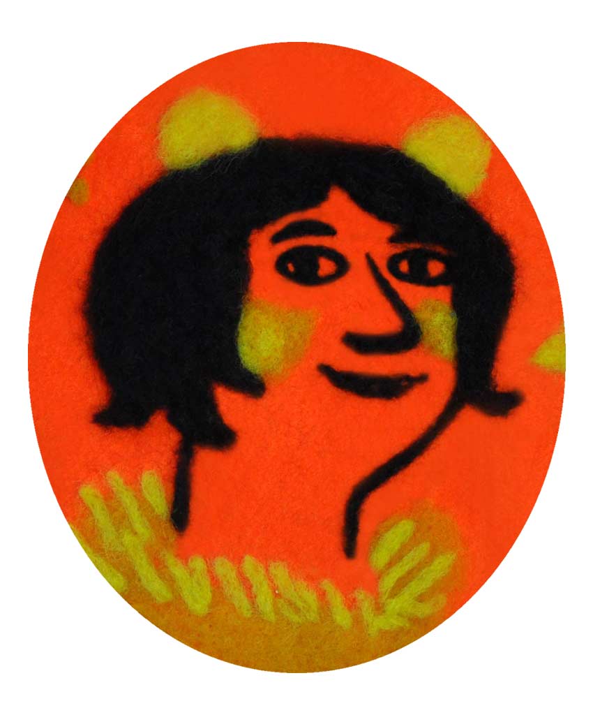 carte de voeux 2018 Magali bardos illustration laine feutrée portrait rouge orange jaune noir