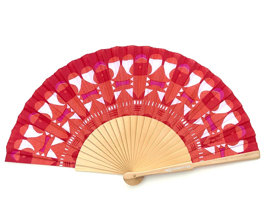 © courant d'air 01 © Magali Bardos summer heatwave handfan abanicos textile pattern silkscreen on coton red pink