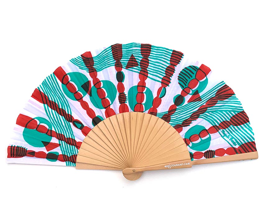 © courant d'air 02 © Magali Bardos summer heatwave handfan textile pattern silkscreen on coton cloth green red abanicos