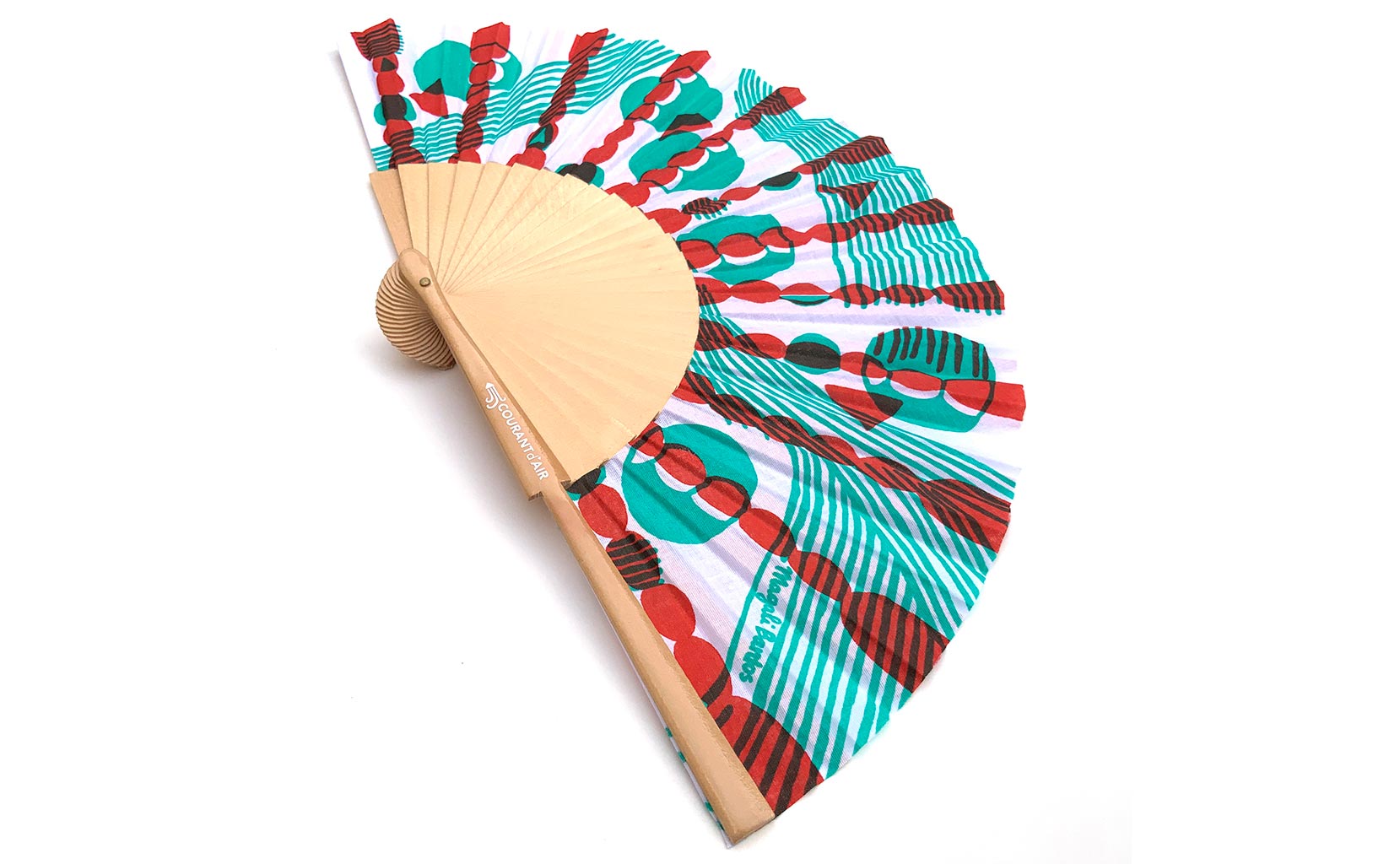 © courant d'air 02 © MagaliBardos éventail handfan motif pattern sérigraphie sur tissus silkscreen vert rouge