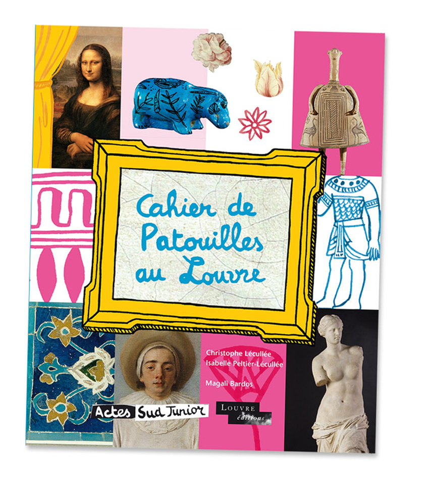 Cahier de Patouilles au louvre © Magali Bardos Actes sud junior cahier d'activité labyrinthe galeries peinture sculpture buste joconde venus de milodessin coloriage