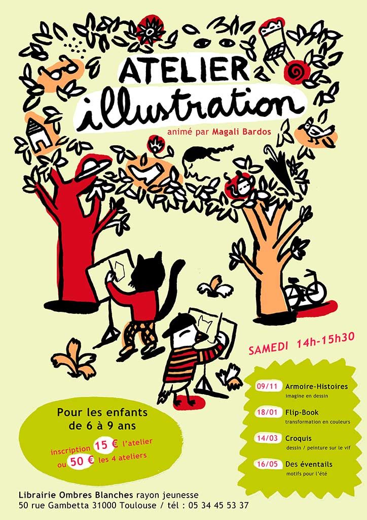 Affiche Magali Bardos atelier illustration Librairie Ombres Blanches Toulouse rayon jeunesse