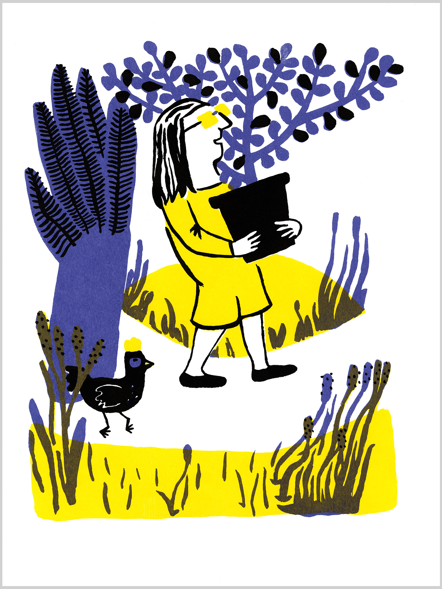 Mon amie Poulette 01 © Magali Bardos sérigraphie affiche silkscreen printing poster jaune violet noir yellow black