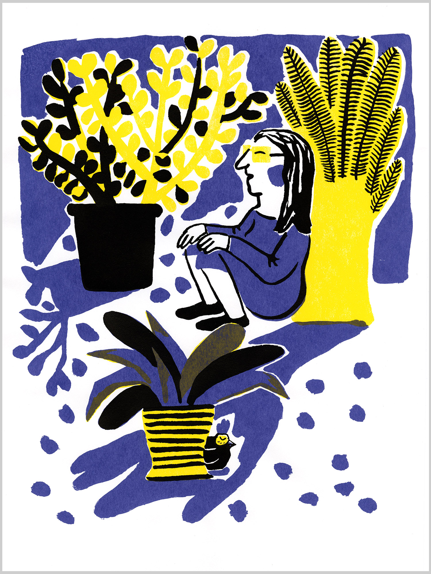 Mon amie Poulette 02 © Magali Bardos sérigraphie affiche silkscreen printing poster jaune violet noir yellow black