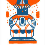 Totem © Magali Bardos sérigraphie silkscreen printing bichromie orange bleu blue affiche poster