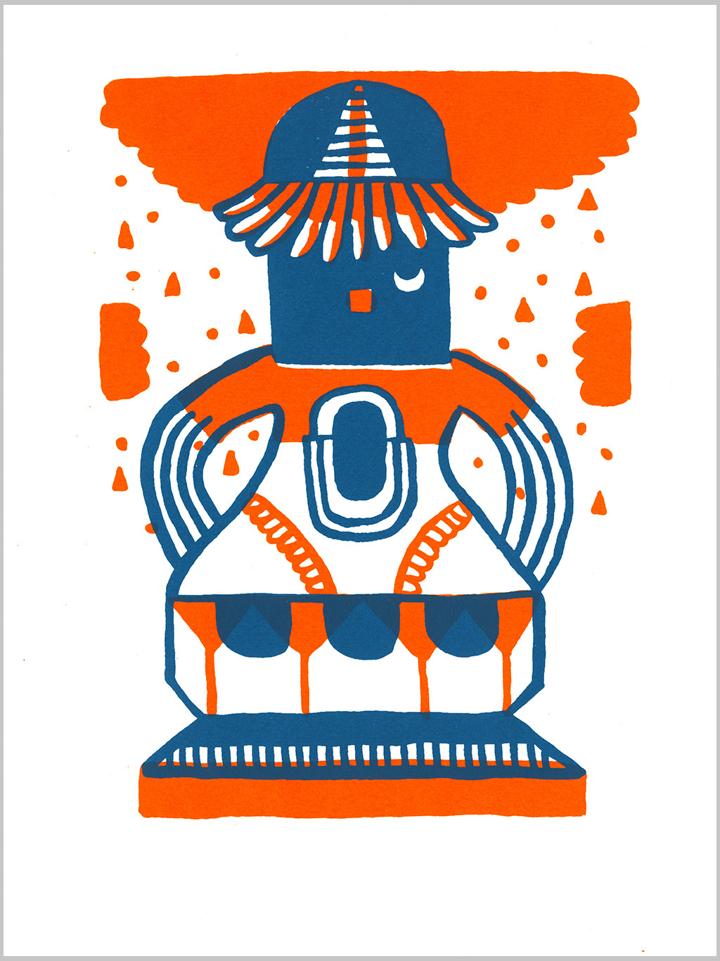 Totem © Magali Bardos sérigraphie silkscreen printing bichromie orange bleu blue affiche poster