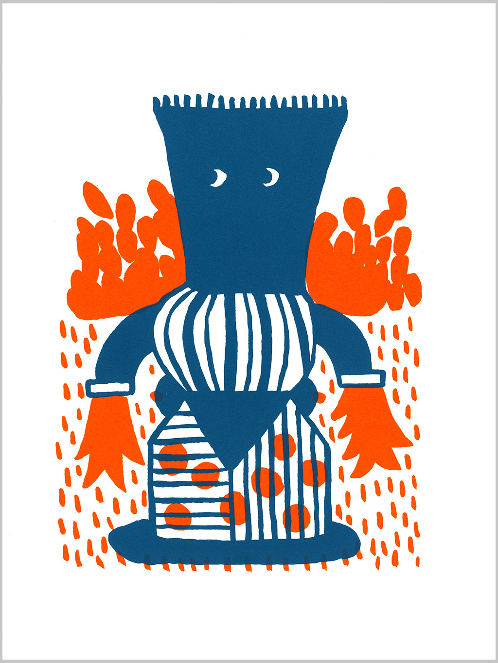 Totem © Magali Bardos sérigraphie silkscreen printing bichromie orange bleu blue affiche poster