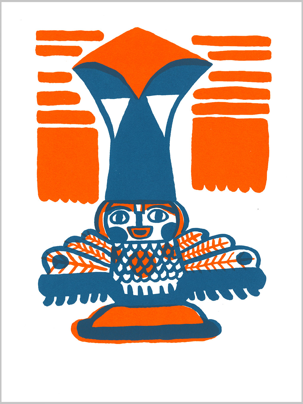 Totem © Magali Bardos sérigraphie silkscreen printing bichromie orange bleu blue affiche poster