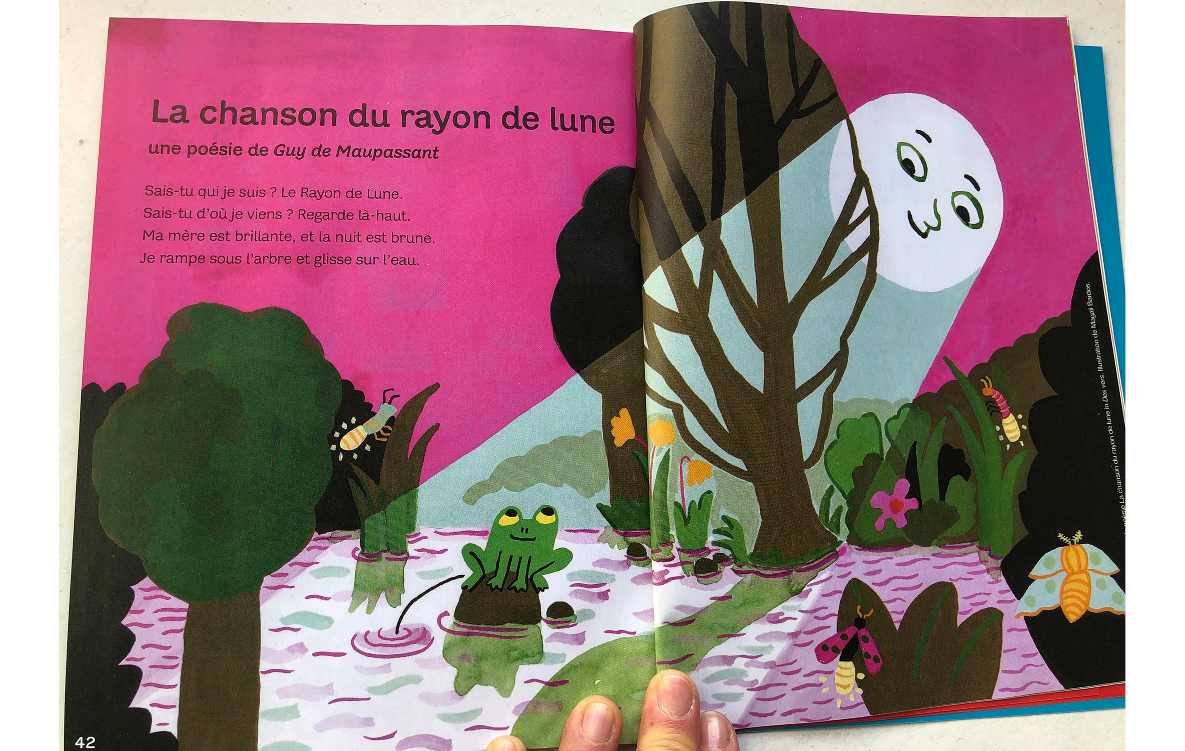 Le rayon de lune poésie Maupassant © Magali Bardos Milan presse J'apprends à lire gouache grenouille