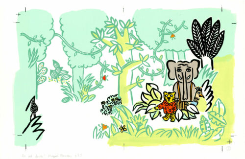 On est foutus Magali Bardos Pastel L'école des loisirs album jeunesse illustration originale perdu dans la forêt jungle animaux petite fille éléphant tigre oiseau