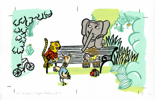 On est foutus Magali Bardos Pastel L'école des loisirs album jeunesse illustration originale perdu dans la forêt jungle animaux petite fille éléphant tigre oiseau