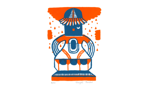 Totem © Magali Bardos sérigraphie silkscreen printing bichromie orange bleu blue affiche poster