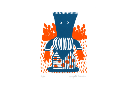 Totem © Magali Bardos sérigraphie silkscreen printing bichromie orange bleu blue affiche poster