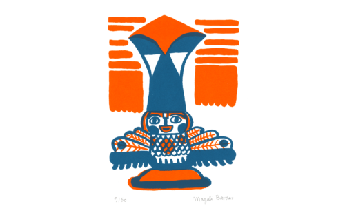Totem © Magali Bardos sérigraphie silkscreen printing bichromie orange bleu blue affiche poster