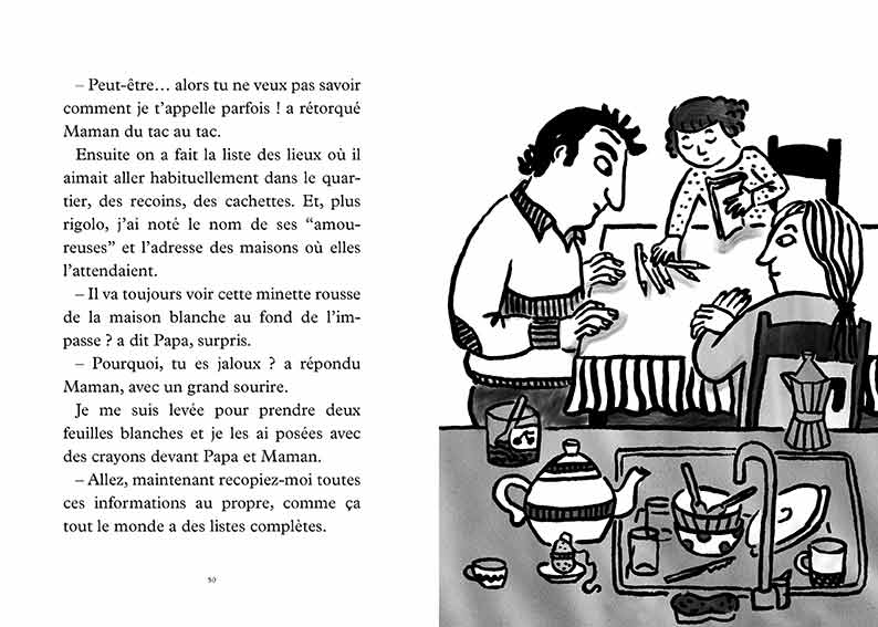 © magali bardos illustration noir blanc gouache roman Actes sud junior Cedric Ramadier chat
