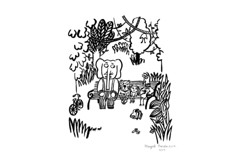 serigraphie noir blanc illustration conte animaux foret