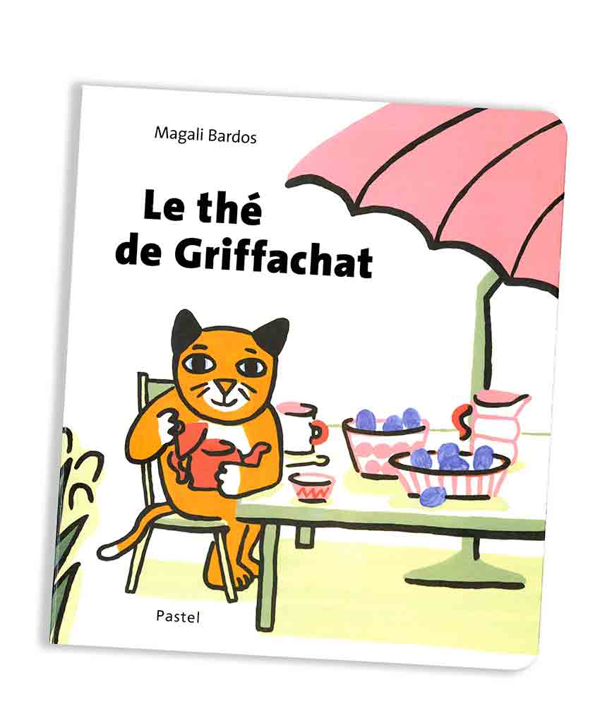 griffachat magali bardos cardboard book 0-3 years pastel ecole des loisirs rain cat tea bucket water parasol summer dinette garden